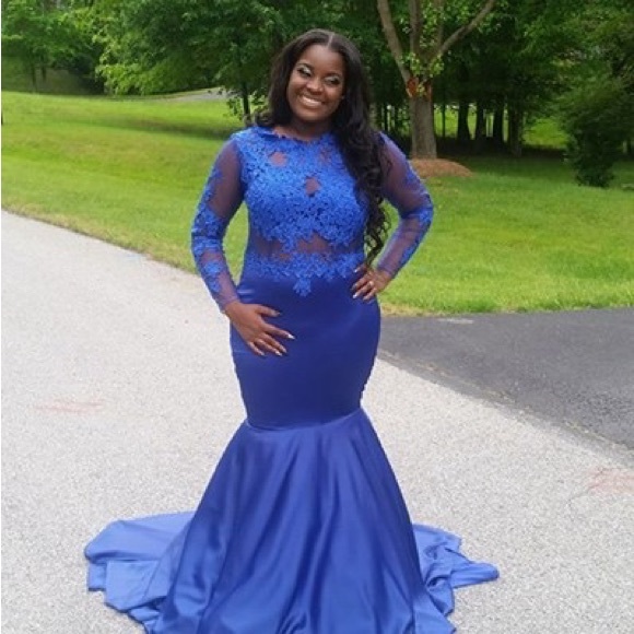 Custom Royal Blue Mermaid Prom Dress - Picture 3 of 4